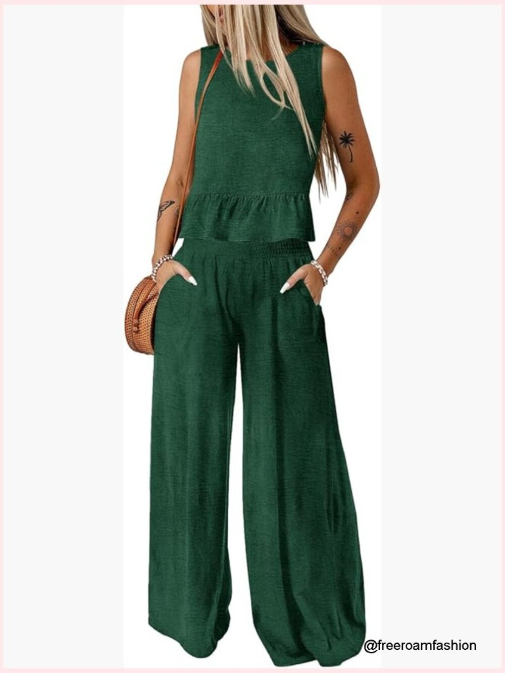 2-Piece Sleeveless Tank Top & Wide Leg Pants Set